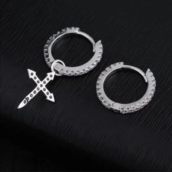 925 STERLING SILVER PENDANT CROSS EARRINGS, NICE EARRINGS, CUTE EARRINGS - Picture 5 of 5